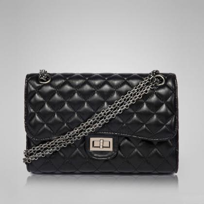 Diamond Quilted Shoulder Bag with L..