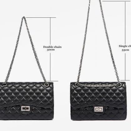 Diamond Quilted Shoulder Bag with L..