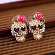 Cool Rose Skull Love Vintage Earrings