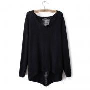 New Fashion Black Hollow Out Halter Irregular Sweater