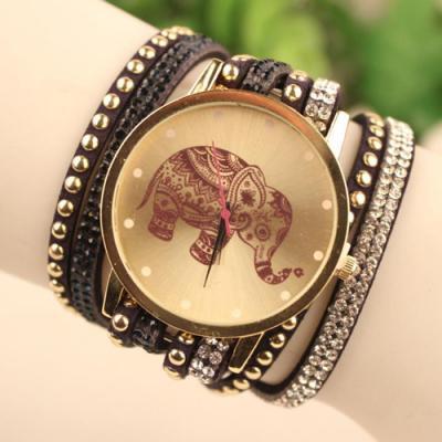 Elephant Rivet Leather Belt Bracelet Watch 