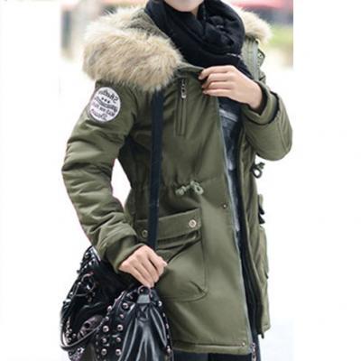 Women Camo Slim Long Thick Cotton Windbreaker Jacket Coat