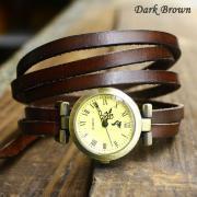 Vintage Style 5 circles dial Leather Retro Watch-Dark brown
