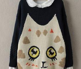 Style Cute Cat Wool Big Eyes Sweater&cardigan on Luulla