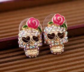 Cool Rose Skull Love Vintage Earrings on Luulla
