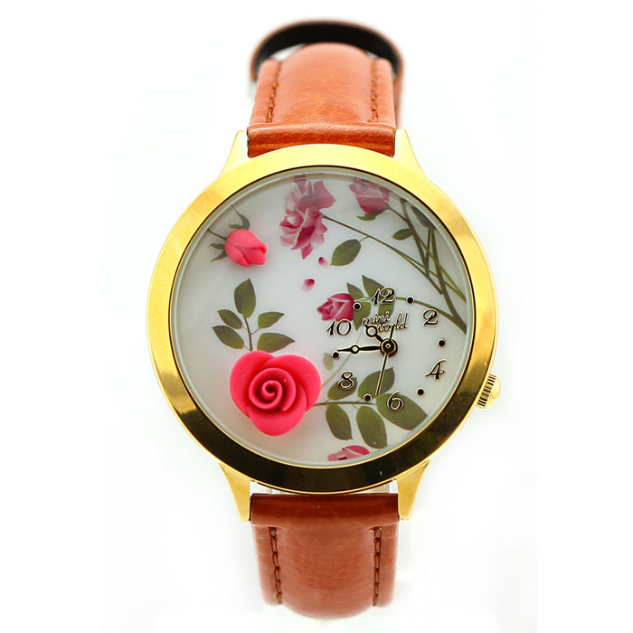 Cute Flower Gold Edge Polymer Clay Watch on Luulla