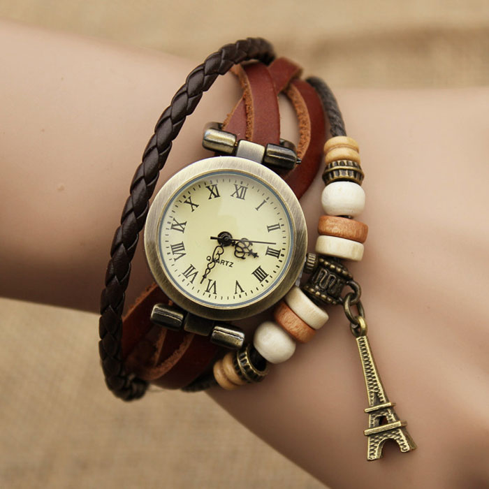 Fashion Twist Eiffel Tower Bracelet Watch- Brown on Luulla