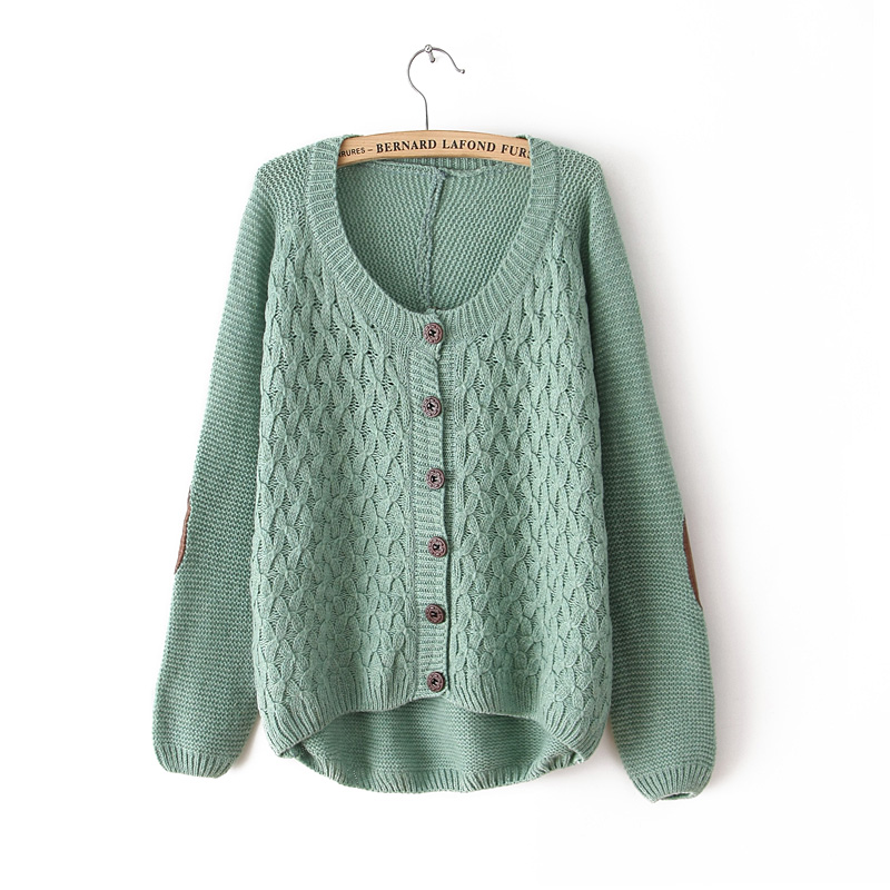 Fresh Green Leather Stitching Irregular Knit &cardigan on Luulla