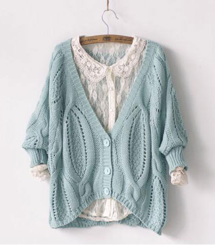 2015 Cute Heart Pattern Irregular Cut Knit Cardigan Sweater on Luulla