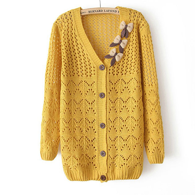 Sweet Bow Loose Hollow Out Sweater & Cardigan on Luulla