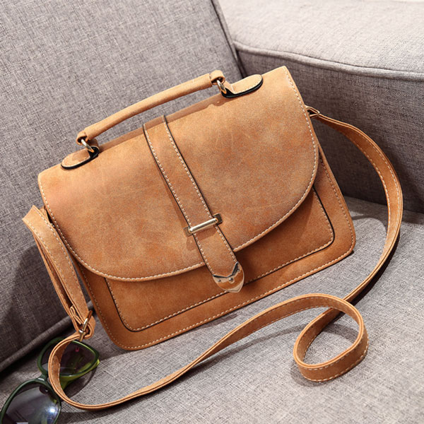 Buckle Nubuck Leather Shoulder Bag on Luulla