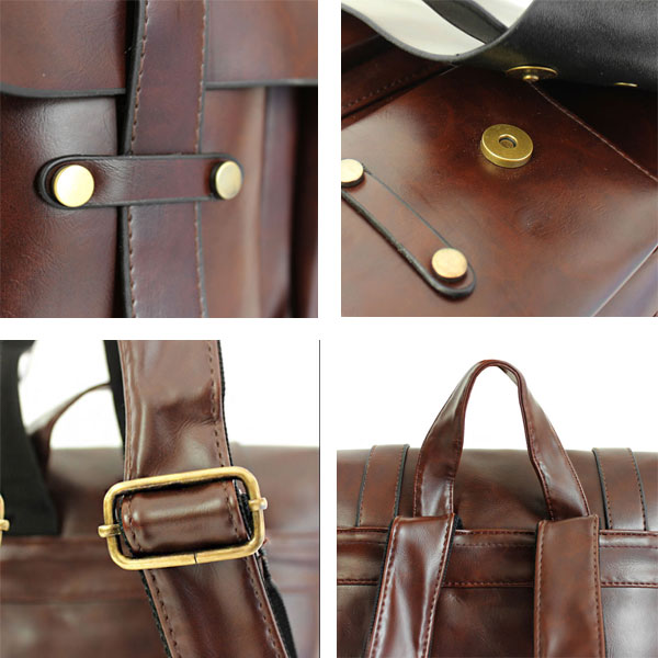 Retro Double Pocket Rucksack Uk Style Solid Color College Backpack on