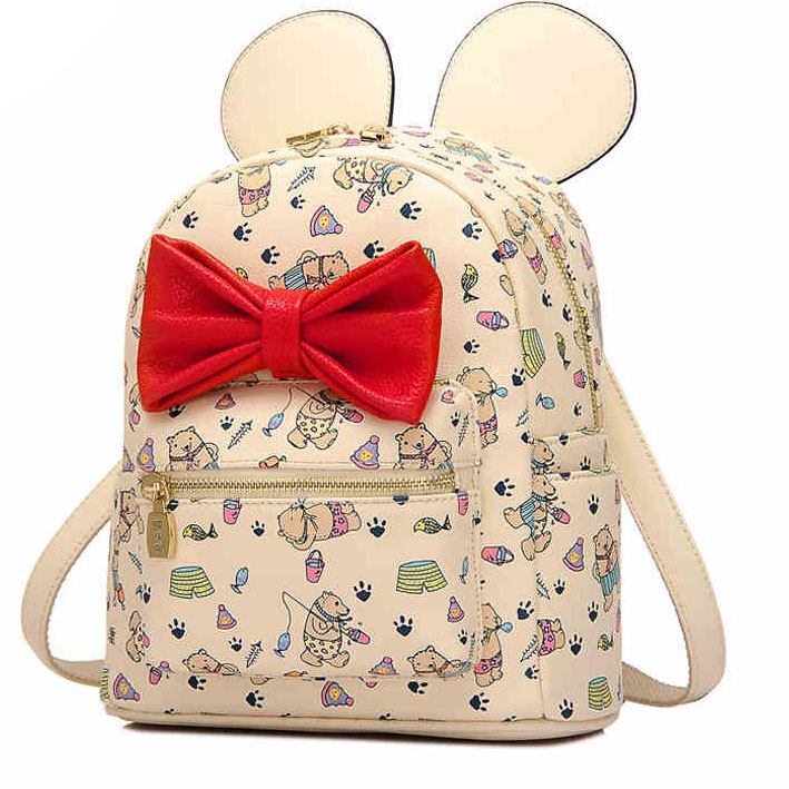 Cute Cartoon Bear Rucksack Red Bow Big Ear College Backpack on Luulla