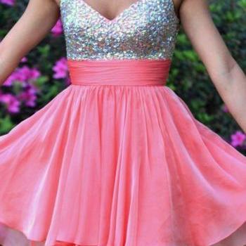 Unique Pink Strapless Beadings Chiffon Dress on Luulla
