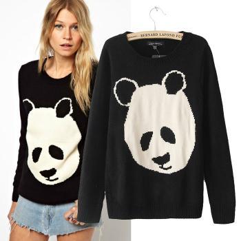 Cute Sweater With Cartoon Panda Print on Luulla