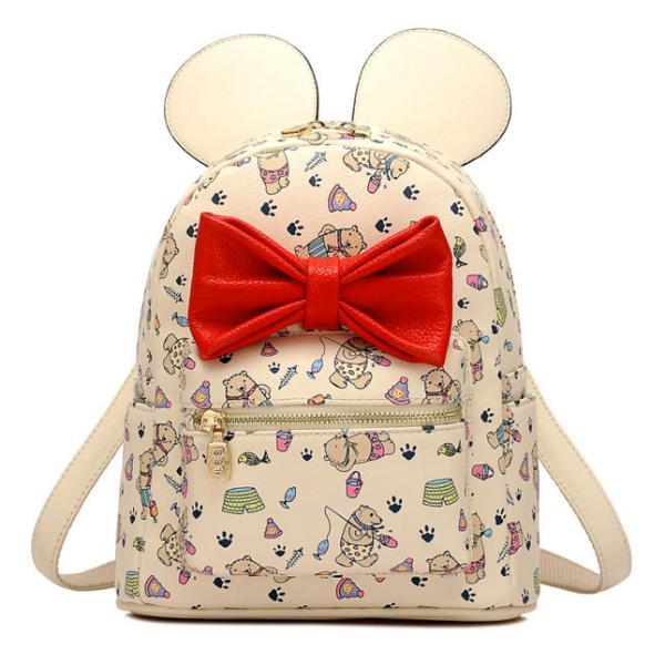 Cute Cartoon Bear Rucksack Red Bow Big Ear College Backpack on Luulla