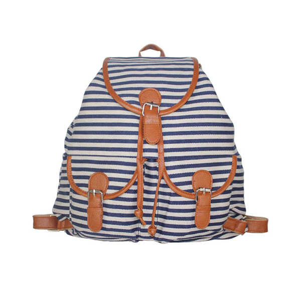 Stripe Drawstring Three Hasp Rucksack Backpack on Luulla