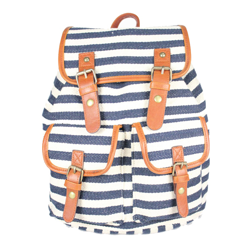Blue And White Stripe Drawstring Hasp Backpack on Luulla