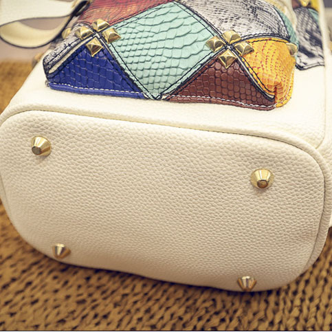 Punk Stitching Colorful Lady Backpack Mini Rivet Contrast School ...