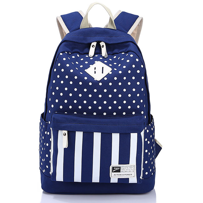 Casual Polka Dot Striped College Canvas Backpack High School Bag on Luulla
